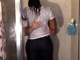 Heavy ebony booty weathering white learn of in shower till they cum