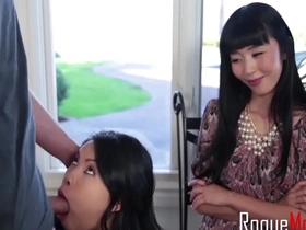 Asian mother and daughter ration one cock
