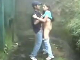 Indian college couple stand-on pussy sex in forest