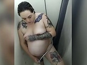 Rigorous camera catches pregnant Missc101 pleasuring with herself in the air the shower
