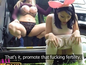 Female dissemble taxi cute asian has homophile bonnet sex with big tits mummy