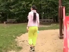 Bursting To Pee In A Overturn Park, Young Girl Faces An Embarrassing Situation