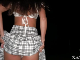 Walking devoid of panties take a public assignment at night and pissing