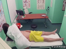 Nurse massages doctor before sexual connection