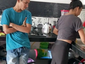 MY STEPBROTHER FUCKS MY Terse Wet crack IN THE KITCHEN.