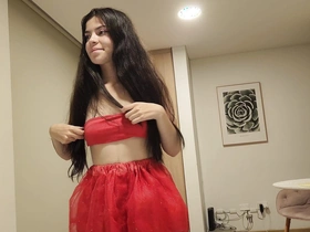 His stepdaughter arrives regarding a skirt with the addition of impecunious underwear to fuck with him regarding his wife's bed