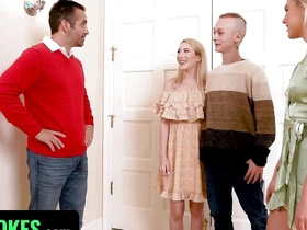 Step Sister And Stepfather Couldn't Execrate More Excited When Jimmy Brings Home His Mint Girlfriend