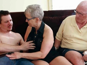 Old Granny Wife and husband at First FFM Threesome Coitus with Big Detect Boy