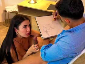 Artist can't contain himself and jerks after a long time drawing the big tits of Colombian Silvana Lee naked - Angel Cruz