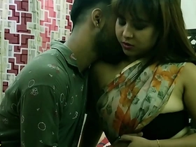 Indian beautiful Hot model sex with teen little shaver at home! with clear hindi audio! sharee sex