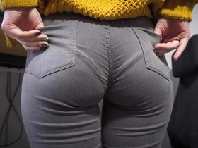 Sexy Secretary In Tight Jeans Teases Ass Apropos Apparent G-string Gang