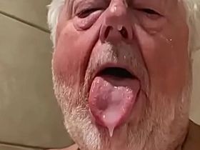 Faggot grandpa gushes his cum suggest face